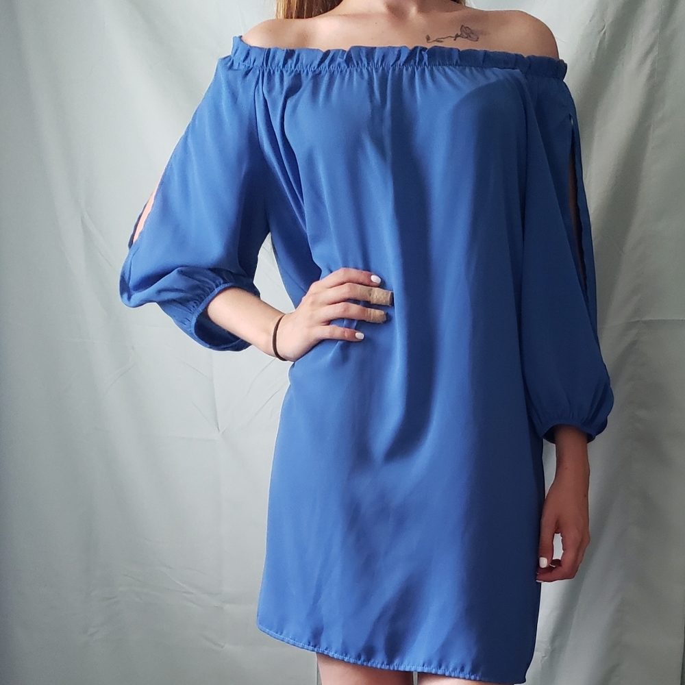 GLAM blue strapless dress